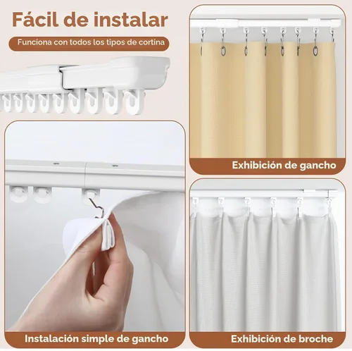 Vista 6 de AIZESI Riel de cortina de aluminio resistente para montaje en pared de techo deslizante con ganchos, ojal de longitud ajustable de 3 pies / cortina