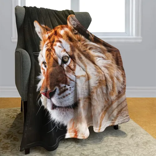 Vista 2 de HommomH Manta de retrato de tigre, 60 x 80 pulgadas, diseño de fotografía de animales salvajes, manta decorativa de forro polar suave y acogedora