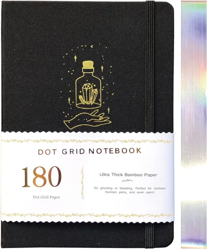 Vista 19 de BUKE Cuaderno de cuadrícula de puntos, papel blanco de bambú de 6.35 oz/m², 5 puntos de 0.197 x 0.197 in, 160 páginas, encuadernación plana, bordes