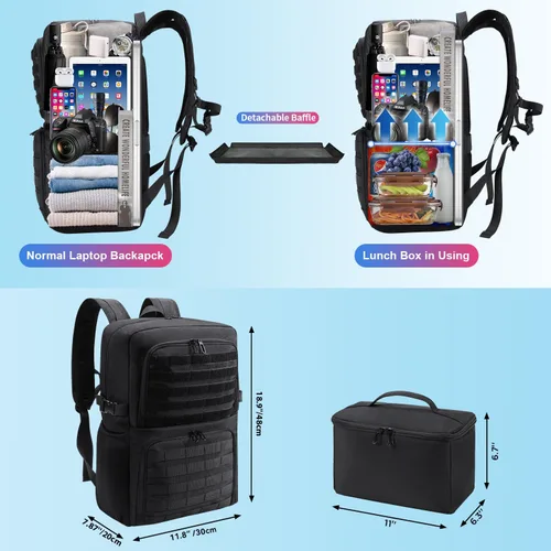 Vista 2 de BERTASCHE Mochila de almuerzo, mochila para laptop de 15.6 pulgadas, mochila de trabajo con hielera aislada para hombres y mujeres, mochila táctica