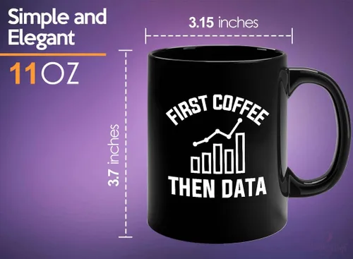 Vista 5 de Data Analyst Taza de café 11oz Negro - Primero café luego datos - Ciencias de la Computación Tecnología Desarrollador Web Programación de bases