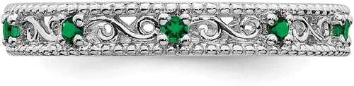 Vista 4 de Anillo de plata de ley 925 maciza apilable con piedras preciosas de mayo verde esmeralda