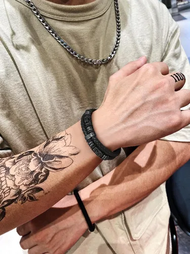 Vista 4 de Bestyle Pulseras de cuentas de acero inoxidable trenzadas de cuero genuino de alta calidad para hombres y niños, pulseras de moda para hombre