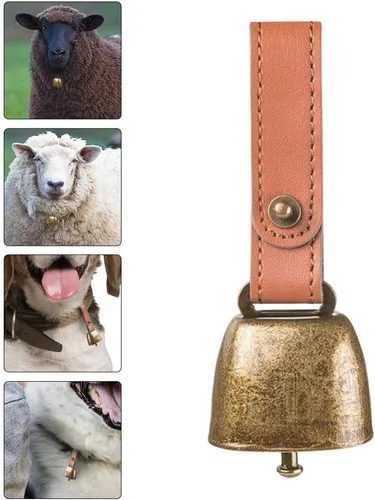 Vista 7 de 1 collar de perro, campanas de hierro para vaca, hacedores de ruido, perro de campo, vaca, oveja, ganado, campana con correa de botón de cuero
