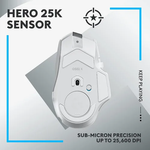 Vista 4 de Logitech G 502 X LIGHTSPEED inalámbrico para juegos mouse óptico con interruptores óptico-mecánicos híbridos LIGHTFORCE sensor de juego HERO 25K