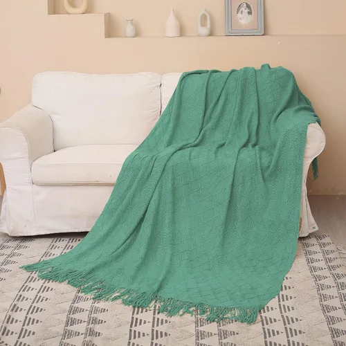Vista 7 de Manta de punto con borla, suave y acogedora manta con flecos para sofá cama, cama, ligera, decorativa, moderna, texturizada para todas