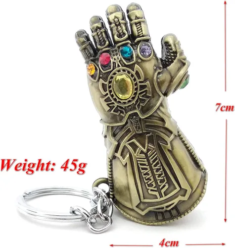 Vista 2 de UVie Avengers Thanos Infinity Gauntlet Llaveros 2 piezas Guante y espada de doble fila llavero regalo para niña hombre mujer amigos marrón 624