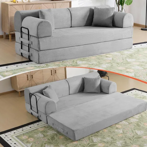 Vista 26 de Sofá cama de espuma viscoelástica de 79 pulgadas, futón convertible con reposacabezas alto, sofá sin hueso Negro