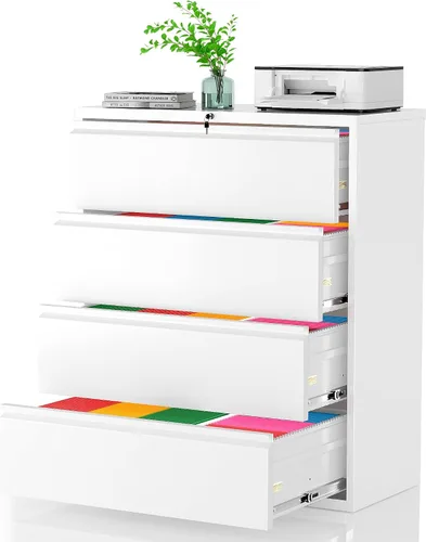 Vista 14 de Pataku Archivador lateral, archivador de 2 cajones con cerradura, archivadores negros para oficina en casa, archivador de metal para colgar