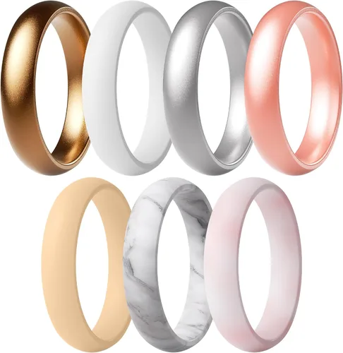 Vista 14 de ThunderFit Anillos de aniversario de silicona para mujer, 5.5 mm de ancho, 2 mm de grosor, bandas de goma de boda, paquete múltiple variado 1-12