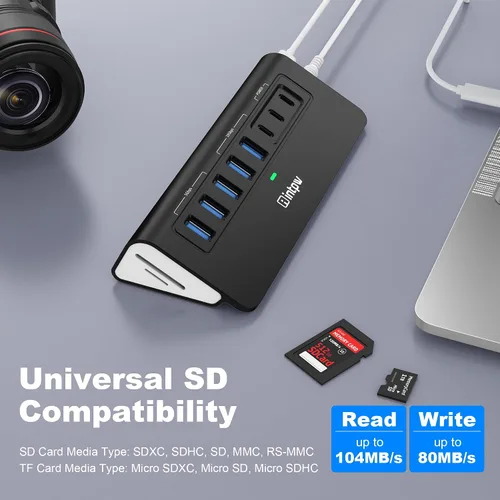 Vista 5 de Hub USB alimentado de 10 Gbps, intpw YH6AC Plus 10 puertos USB 3.2 Hub