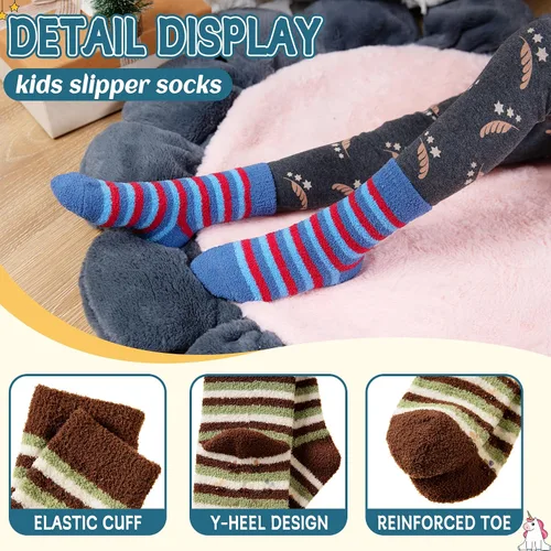 Vista 4 de Eyean Calcetines peludos para niños, antideslizantes, suaves y esponjosos, calcetines cálidos de felpa acogedora para niños y niñas, 6 pares
