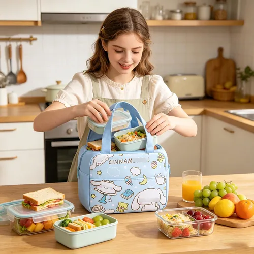 Vista 5 de Roffatide Bolsa de almuerzo de anime a prueba de fugas, impermeable, reutilizable, contenedor de almuerzo para picnic (azul)