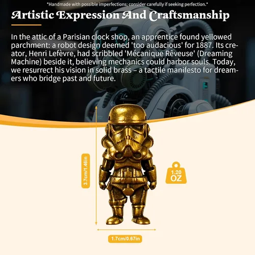 Vista 3 de CHOVY Figura de robot de latón antiguo, decoración retro de latón macizo pesado, escultura de arte biomecánica para coleccionistas, regalo Steampunk