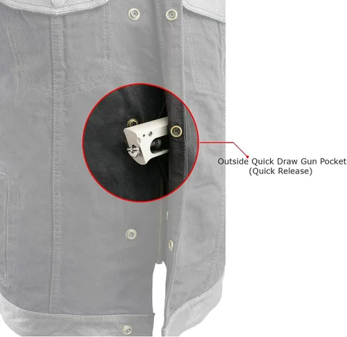Vista 4 de Milwaukee Leather MDM3010 - Chaleco de motociclista estilo club de mezclilla negra para hombre con ribete de cuero y cremallera oculta
