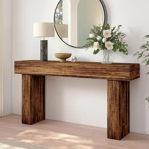 Vista 7 de Spaco Mesa Consola Larga de 63'', Mesa de Entrada Estilo Granja de 2 Niveles Mesa de Sofá con Almacenamiento, Mesa de Madera Detrás del Sofá