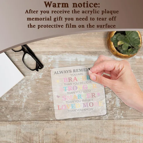 Vista 7 de Regalos inspiradores para hija, hijo, amigos y familia, placa acrílica con mensaje "Always Remember You Are Braver", placa motivadora con citas