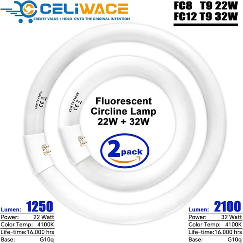 Vista 6 de FC8T9/CW 22W y FC12T9/CW 32W Set de focos blancos fríos, focos circulares de 8 pulgadas T9 de 22 vatios, foco fluorescente circline de 12 pulgadas