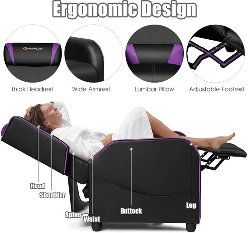 Vista 5 de Silla reclinable para juegos de masaje, color morado Púrpura