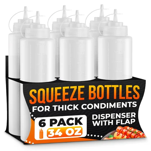 Vista 24 de BURIUS Paquete de 6 botellas pequeñas de 4 onzas para líquidos, botellas transparentes para condimentos exprimibles para salsas, salsa de tomate