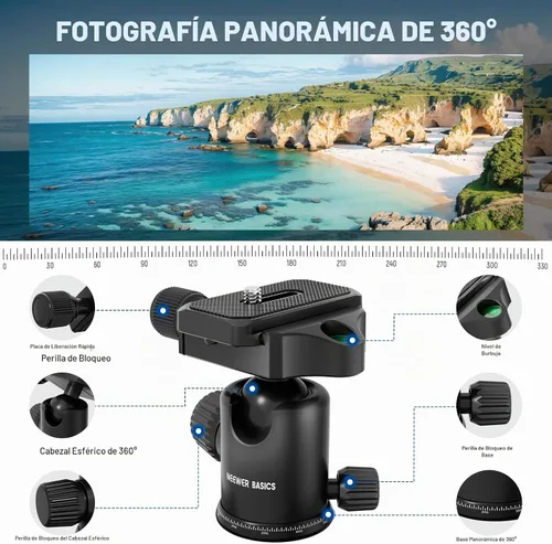Vista 5 de NEEWER Basics - Trípode para cámara, 71 pulgadas, de aluminio, resistente, portátil, para viajes, DSLR, soporte para teléfono celular con cabeza