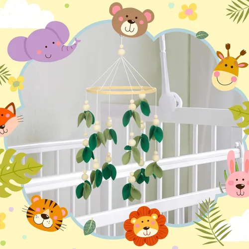 Vista 4 de Wenqik Woodland Leaf Bassinet Crib Mobile for Nursery