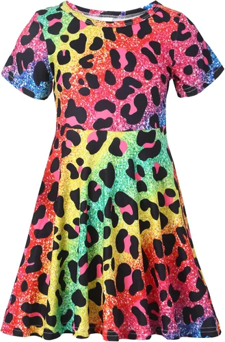 Vista 18 de Vestidos para niñas con estampado lindo, de manga corta, vestidos casuales de verano para niñas de 4 a 10 años