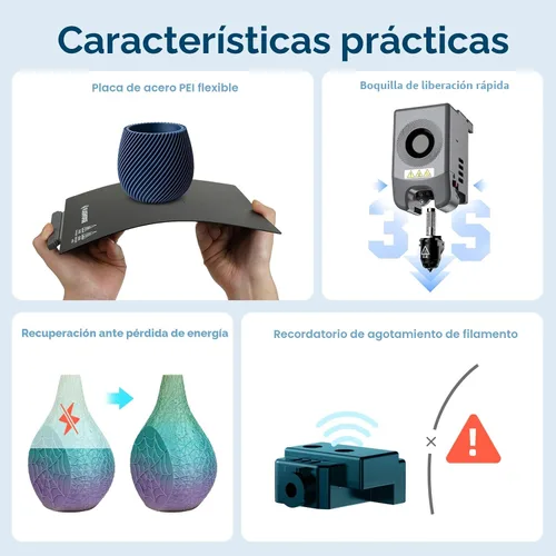 Vista 6 de Impresora 3D Flashforge Adventurer 5M para Principiantes, Impresión Rápida de 600mm/s, Conducción Directa (280°C), Nivelación Automática, Plataforma