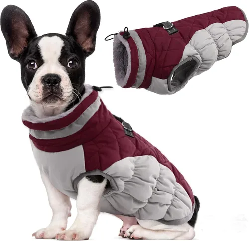 Vista 31 de Lelepet Abrigo cálido para perro, abrigo de invierno para perro, chaqueta impermeable para perros con arnés integrado reflectante de forro polar