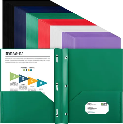 Vista 9 de Cholemy Paquete de 72 carpetas de bolsillo con puntas, carpetas de plástico resistente con ranura para tarjetas de visita, sujetadores de 3 puntas