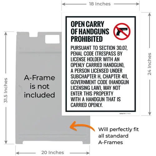 Vista 3 de Open Carry Of Handguns Prohibited Texas Penal Code Section 3007 Kit de letreros para acera, 18 x 24 pulgadas, paneles de repuesto (paquete de 2)