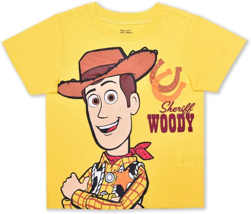 Vista 6 de Disney Toy Story Woody, Buzz and Rex - Camisa de manga corta para niños, paquete de 4 para niños pequeños y pequeños, amarilloazulverdegris