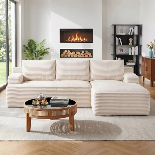 Vista 18 de Cloud Sectional Couch, 97 Inch Modern Modular Sectional Sofa with Deep Seat, Corduroy Boneless Couches with L-Shape Left Chaise for Living Room