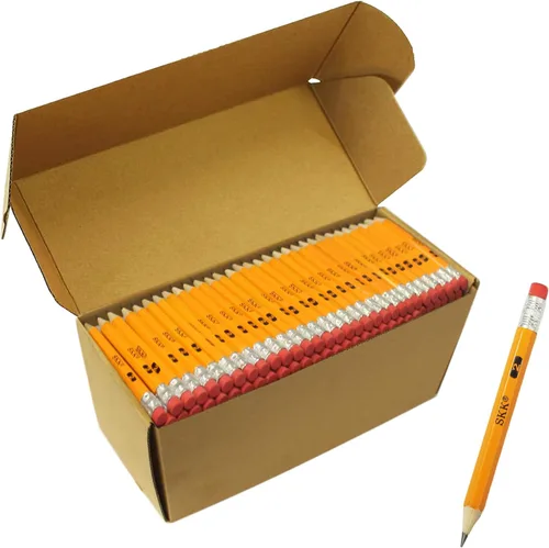 Vista 4 de SKKSTATIONERY Lápices de media longitud con tapas de borrador, lápices de golf, 4 pulgadas, aula, banco - #2 HB, hexagonal, preafilado, regreso a
