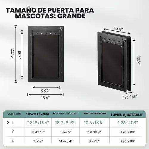 Vista 6 de Puerta de perro para puerta totalmente de aluminio con 3 solapas negras, puerta para perros grandes, puerta resistente para mascotas para perros