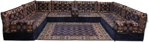 Vista 37 de arabicsofa Sofá en forma de U de estilo árabe para el suelo – Juego de Majlis hecho a mano – Sofá de estilo bohemio