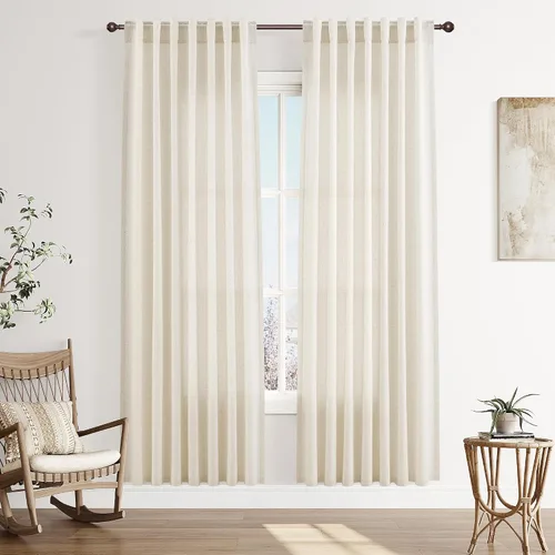 Vista 95 de Joywell - Cortinas de lino de 96 pulgadas de largo para sala de estar Natural