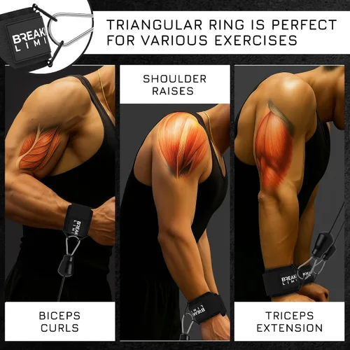 Vista 2 de Breaking Limits Muñequeras para gimnasio – Correas de muñeca para máquinas de cable – Puños de elevación para cables gimnasio – Muñequera lateral