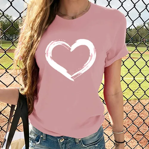 Vista 68 de Camisetas de manga corta con estampado de corazón para mujer, camisetas de ajuste regular, linda y divertida, ropa de regalo 2023