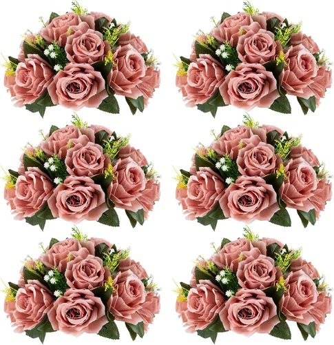 Vista 22 de NUPTIO Arreglo de Bolas de Flores en Ramo - 2 Piezas de 9.5 Pulgadas de Diámetro Bolas de Flores Falsas Carmesí Rosas para Centros de Mesa Mesas