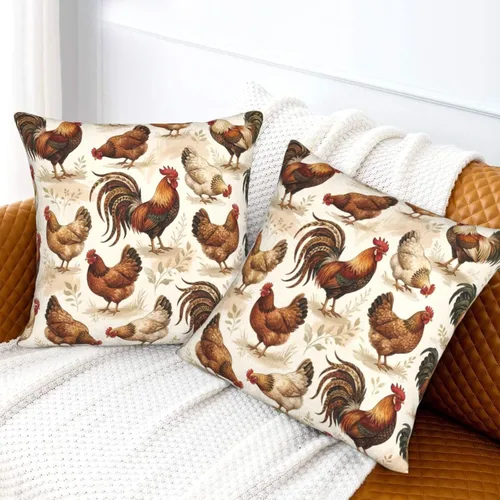 Vista 7 de Perinsto Juego de 2 fundas de almohada de animales de pollo, fundas de almohada decorativas de gallos de granja, fundas de cojín suaves para sofá