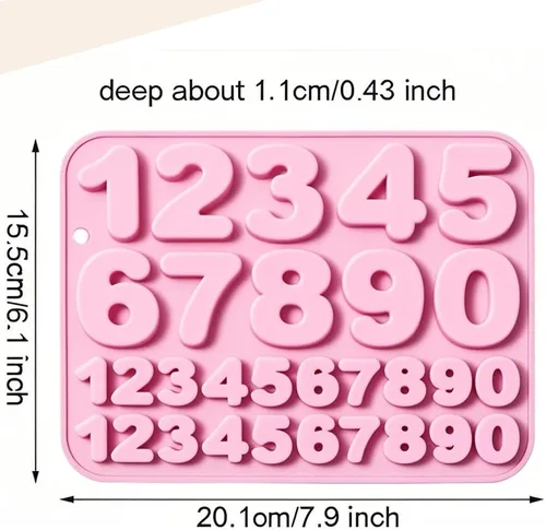 Vista 2 de Paquete de 2 moldes de silicona para números, 30 cavidades, medianos y pequeños, de 0 a 9 dígitos para hornear, chocolate, dulces, cupcake, jabón