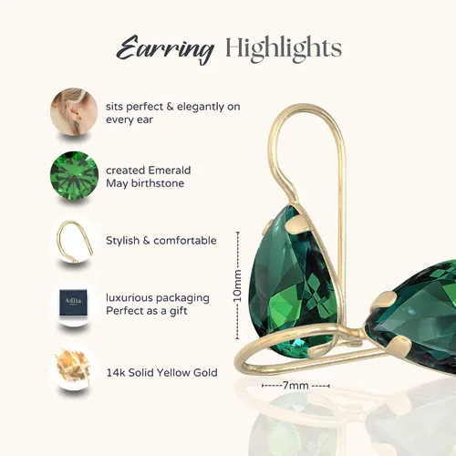 Vista 46 de 14K Solid Gold Earrings - Gemstone Earrings for Women - 14K Gold Earrings for Women - Birthstone Earrings - Teardrop Earrings for Women - Gold