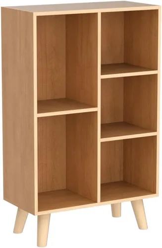 Vista 34 de IOTXY - Estantería de madera con espacios abiertos, 3 niveles, con patas, 5 cubos, color azul brillante Nordic Minimalist Style, MDF