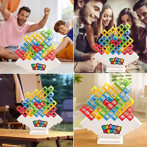 Vista 7 de Juego de Bloques de Equilibrio y Apilamiento de Ataque, Juegos de Mesa para 2 Jugadores+ Juegos Familiares, Juego de Fiesta de Viaje Familiar