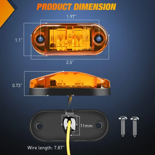 Vista 2 de Nilight Luz de Marcador Lateral Ovalada de 2.5 Pulgadas 10PCS Ámbar 2 Diodos LED Luces de Guardabarros y Separación de Remolque Impermeables