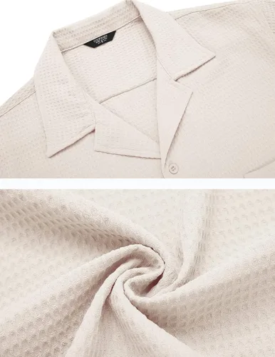 Vista 4 de COOFANDY Camisa de manga corta con botones para hombre, ajuste holgado, para playa cubana