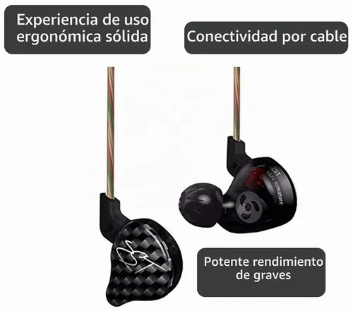 Vista 2 de Auriculares KZ ZST, dinámicos, híbridos, controlador dual en oídos, negro con micrófono
