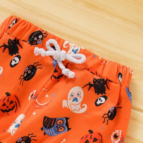 Vista 3 de Trajes de verano para niños y niñas, traje de Halloween con estampado de calabaza, manga larga, pantalones deportivos 5t