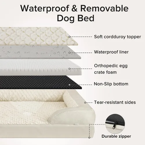 Vista 8 de L Plus - Cama ortopédica para perros grandes, sofá lavable para perros con espuma para huevos, forro impermeable y parte inferior antideslizante